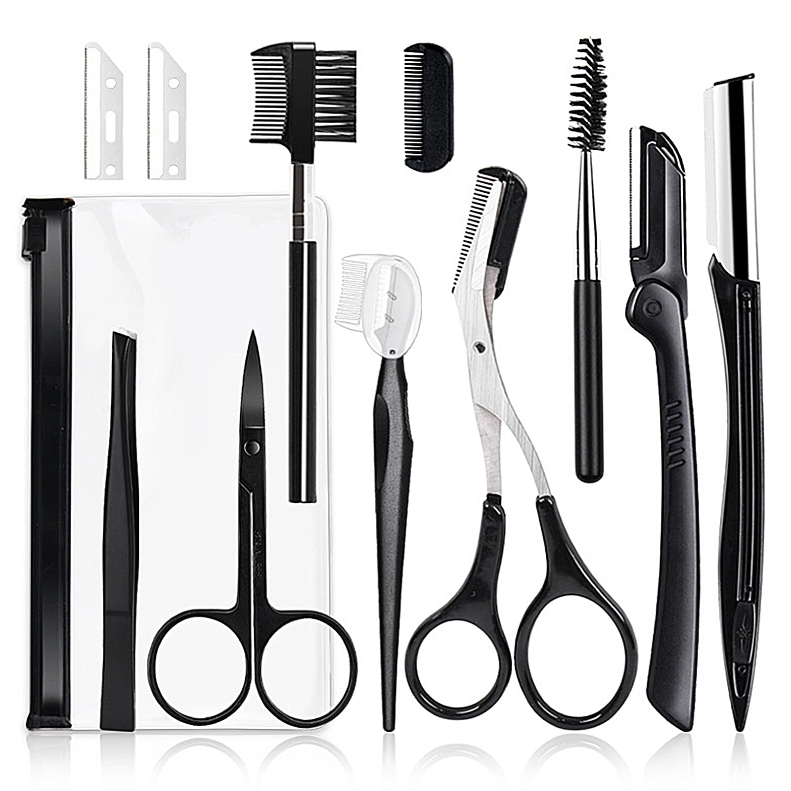 MOSTFUN 11Pcs Eyebrow Scissors Set, Eyebrow Trimming Kit with Razor, Brush, Trimmer, Shaver, Tweezers, Comb for Women & Men