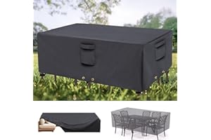 CNCZMH Patio Furniture Covers, Outdoor Patio Chair Covers Waterproof Large, 600D Heavy Duty Table Cover, Outside Dining Table And Chairs Set Covers Rectangular 108X82X28in Grey