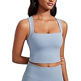 CRZ YOGA Butterluxe Womens Longline Square Neck Sports Bras - Basic Crop Tank Yoga Workout Tops with Built in Pads