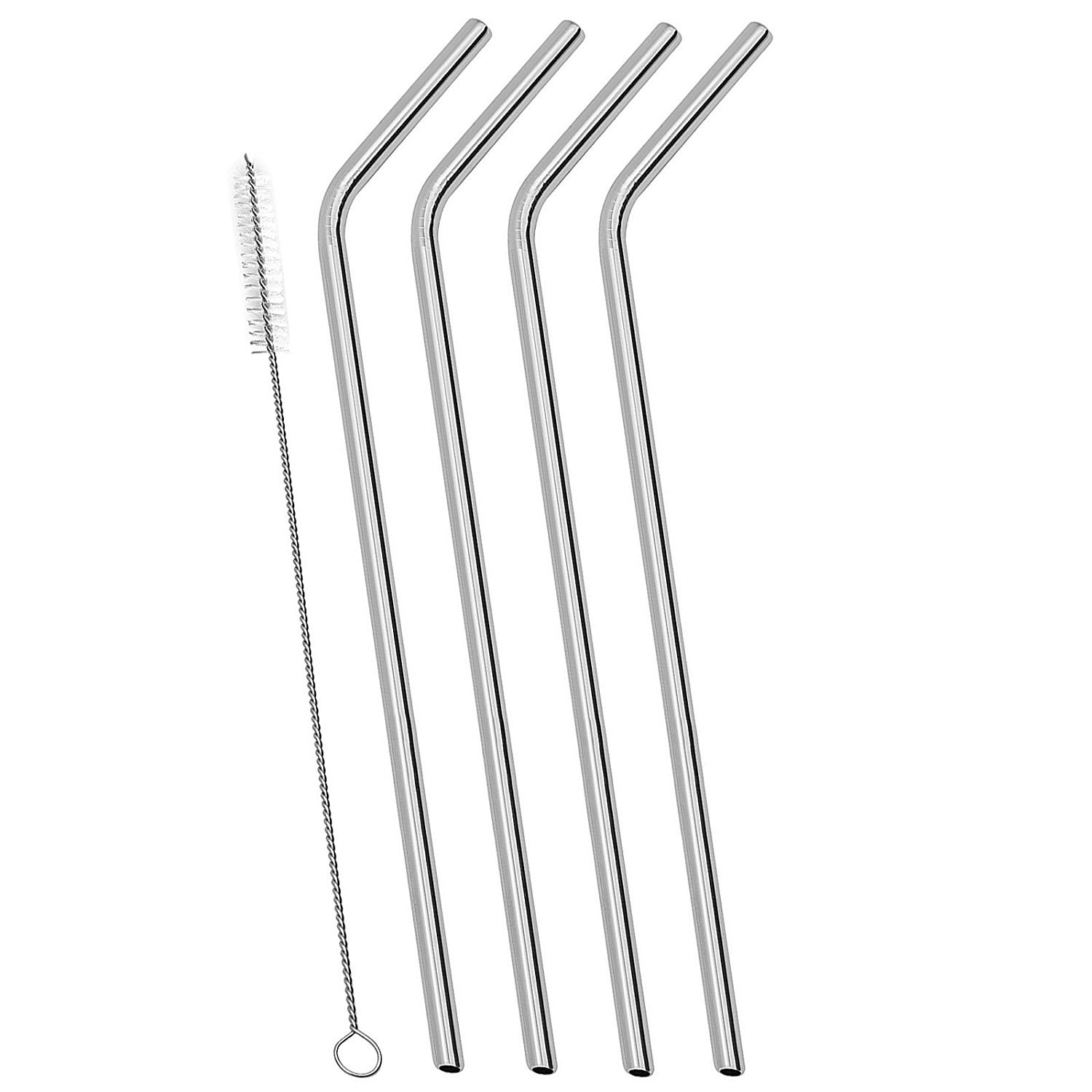 Stainless Steel Straws Drinking Reusable Extra Long Bended for Yeti 30 or 20 oz Tumblers Set of 4 (4 Bended +1 Brush)