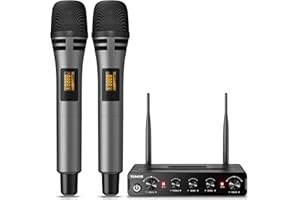TONOR Wireless Microphone Systems, Dual UHF Cordless Karaoke Microphone Set, Handheld Dynamic Mic for Singing with Receiver f