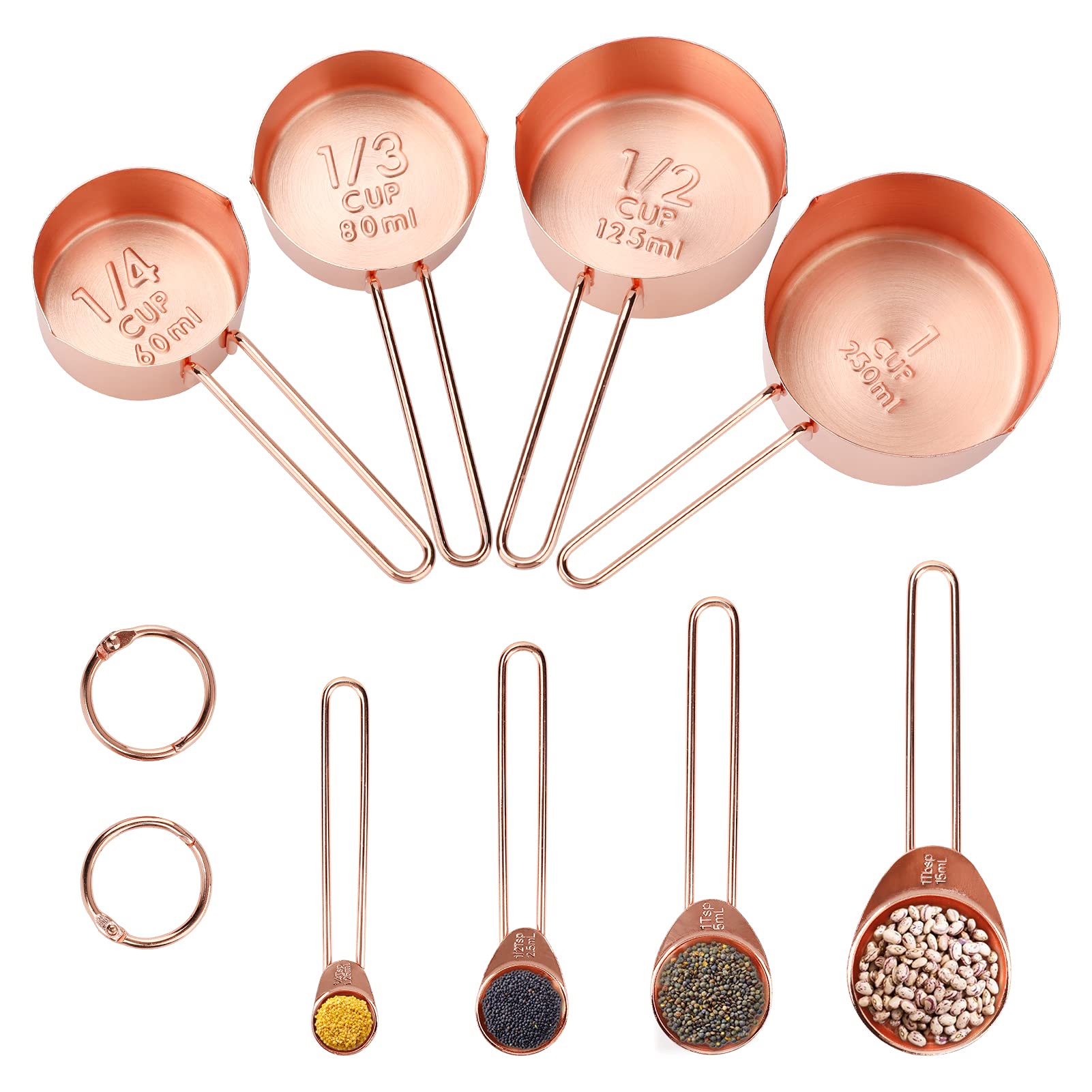 8 Piece Measuring Cups and Spoons, Bestcool Stainless Steel Kitchen Measuring Spoons with Engraved Marking Ruler for Measuring Dry and Liquid Ingredients Baking Cooking, Mixing & Food Processing