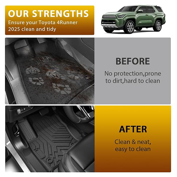 POWERTY FLOOR MAT FOR TOYOTA 4RUNNER 2025 2026, ALL WEATHER TPE CUSTOM TRUNK CARGO MAT LINER WITH BACKREST MAT REPLACEMENT FOR TOYOTA 4RUNNER ACCESSORIES (FIT 5 SEATS,NOT FOR HYBRID MODEL)