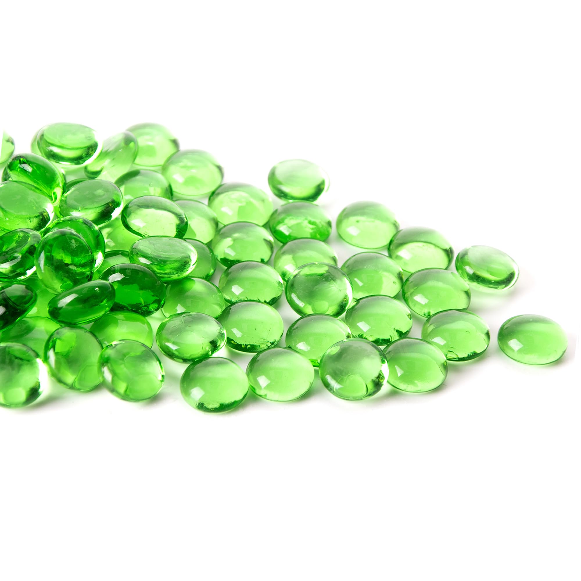 Meschett 50PCS Mini Glass Gems,Green Mancala Stones Flat Bottom Marble Beads for Home Decorative Art Craft Vase Filler(0.5"~0.7")