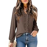 Dokotoo Women's V Neck Ruffle Blouses Long Sleeve Casual Work Tops Loose Fit Pullover Shirts