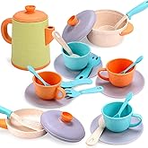 Qizebaby Kids Kitchen Play Set with Cookware Pots and Pans，Tea Set Kids，Toddler Cooking Set，3 4 5 6 Year Old Girl Boy Gifts