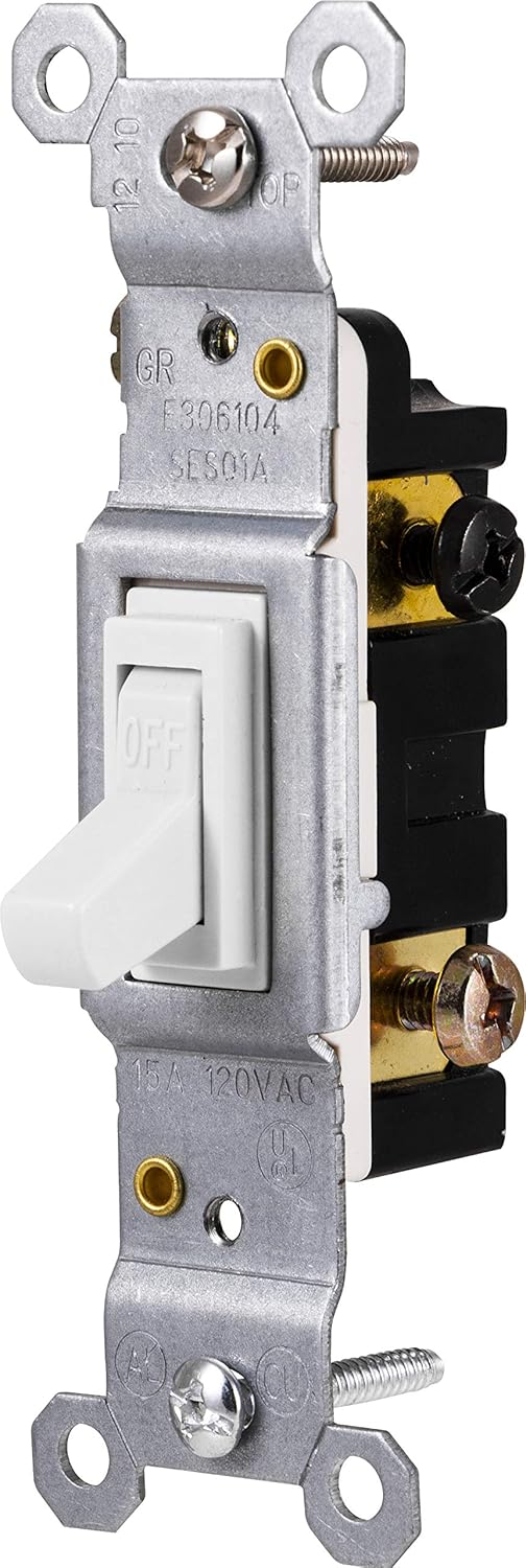 GE Grounding Toggle Switch, Single Pole, In Wall On/Off Fan & Light Switch Replacement, 15 Amp, Great for Home, Office & Kitchen, UL Listed, White, 54161 - - 