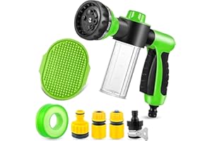 YCCOKJJ Pup Jet Dog Wash Hose Attachment,8 Spray Pattern Dog Hose Nozzle with Dog Bathing Brush and 3.5oz/100cc Soap Dispenser Bottle,3/4 In Standard Garden Hose Nozzle for Pet Showering Car Washing Watering