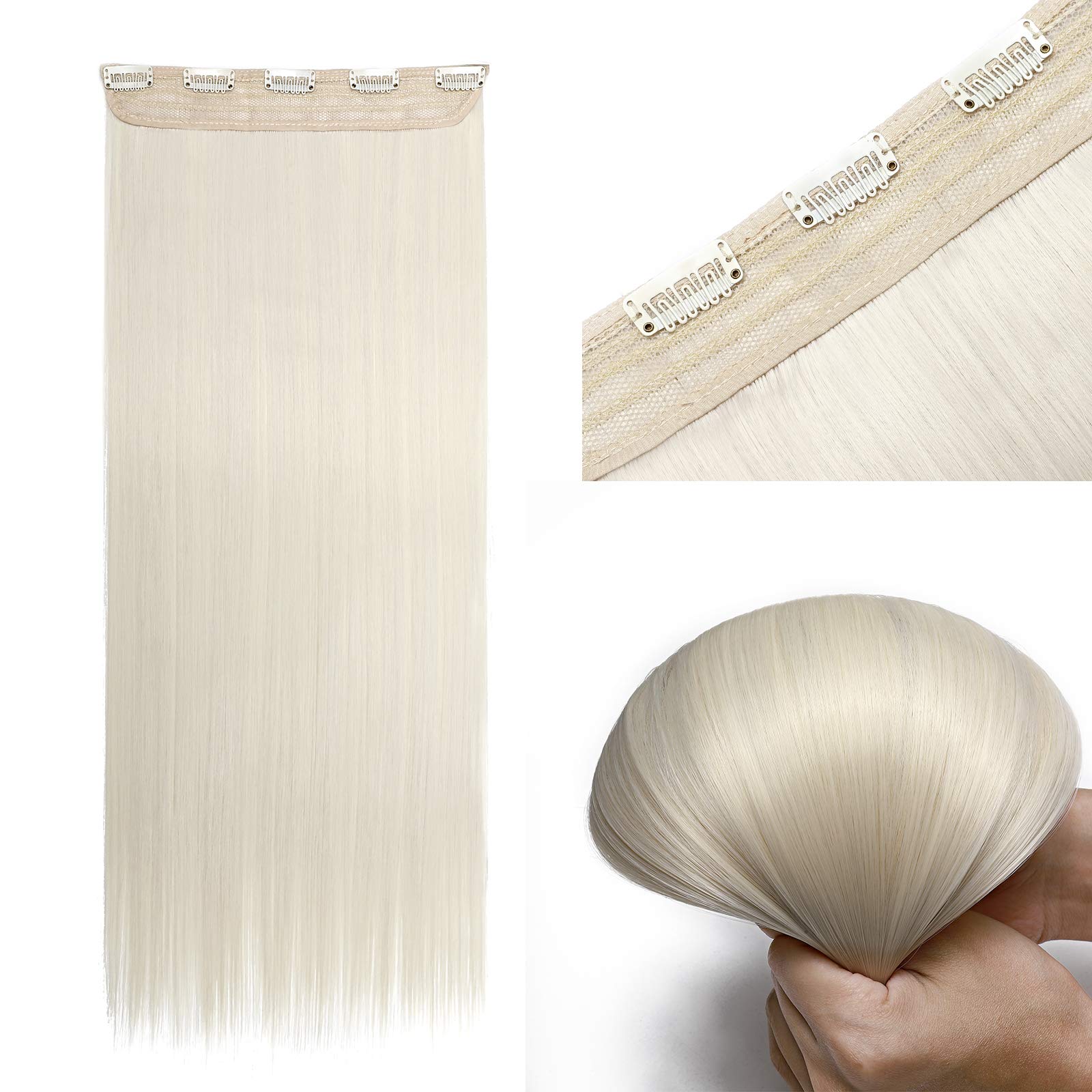 26inch Long Straight Hair Extension One Piece Clip in Hair Extensions Hairpiece Synthetic Half Head Platinum Blonde