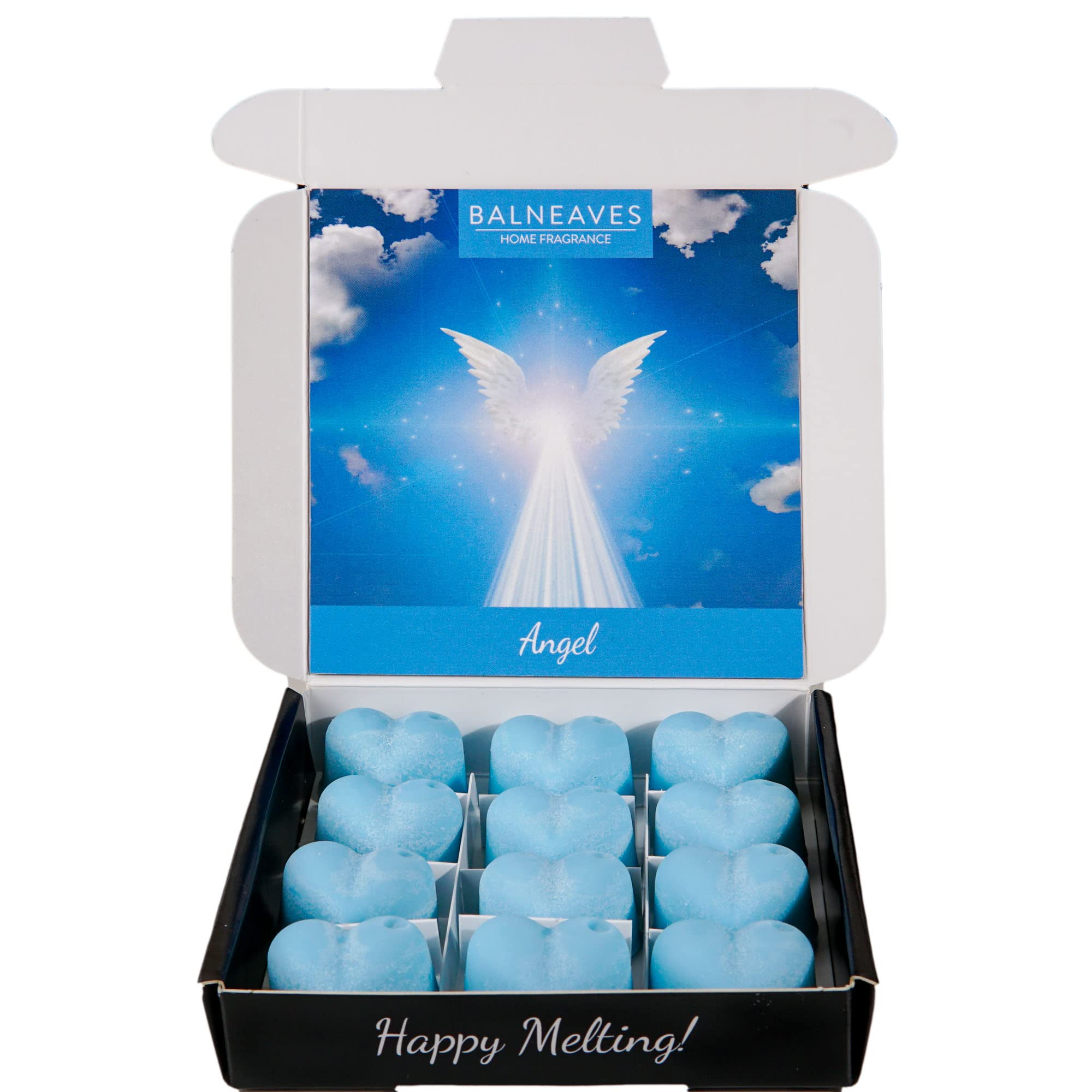 Angel Wax Melts | Strong Scented Wax Melt Gift Set | 12 x 6g Hearts | Hand Made in The UK | Vegan Friendly | Long Lasting Soy Wax Melt Sample Box