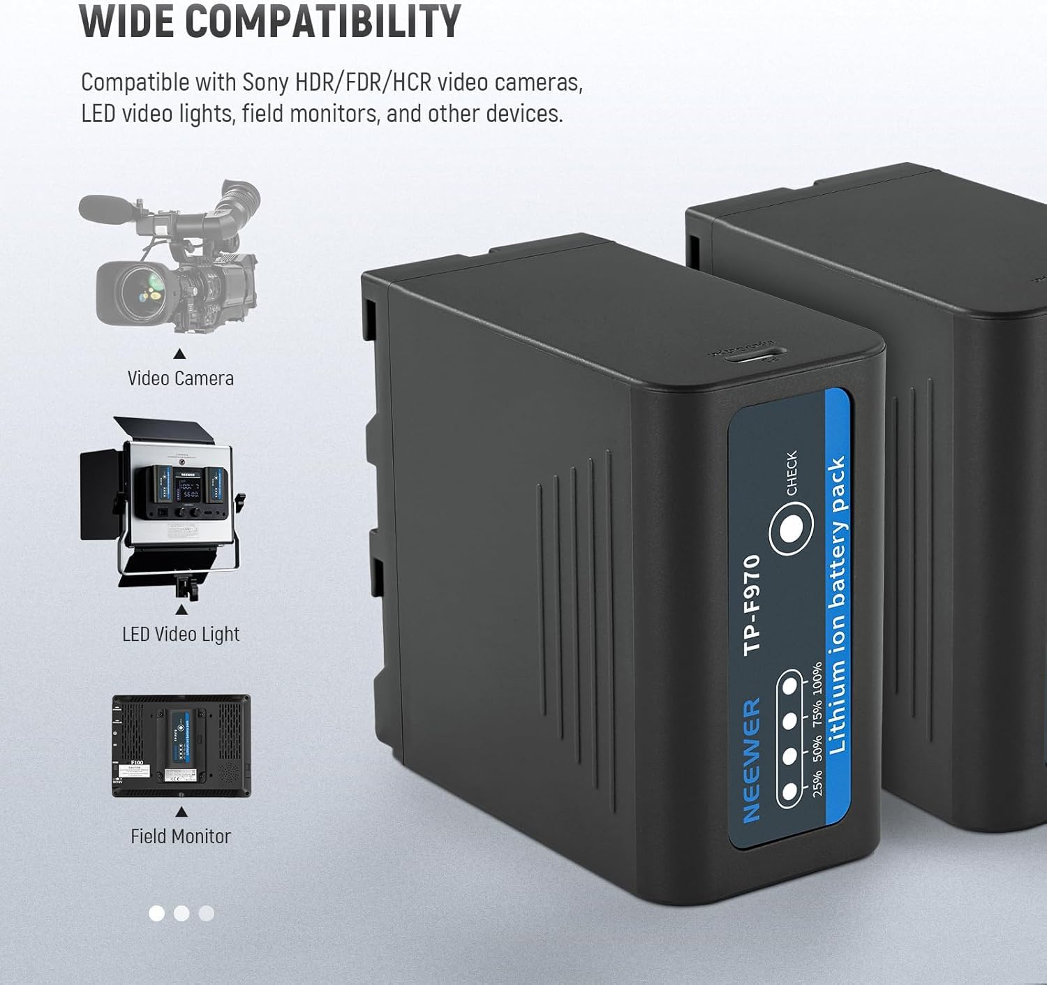 NEEWER Basics Pack of 2 NP-F970 Replacement Batteries 7800 mAh, Compatible with Sony NP-F550 750 950 970 FX3 FX30 A7 Canon R5 Nikon Z8 Camera Camcorder LED Light Monitor, 30W Type C PD Quick Charge