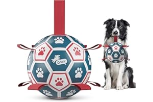 QDAN Dog Balls, World Cup Soccer Ball with Straps, Durable Herding Balls for Small Medium Pet, Puppy Birthday Gifts, Dog Water Toy, Pet Toys Puppy Ball (6 Inch)