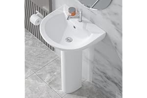 HOMLYLINK Pedestal Sink 20 Inch x 17 Inch, Small Bathroom Pedestal Sink, Porcelaine Pedestal Sink, Pure White Pedestal Sink, Bath Pedestal Sink Combo for Bathroom,w 1 Overflow Hole & 1 Faucet Hole