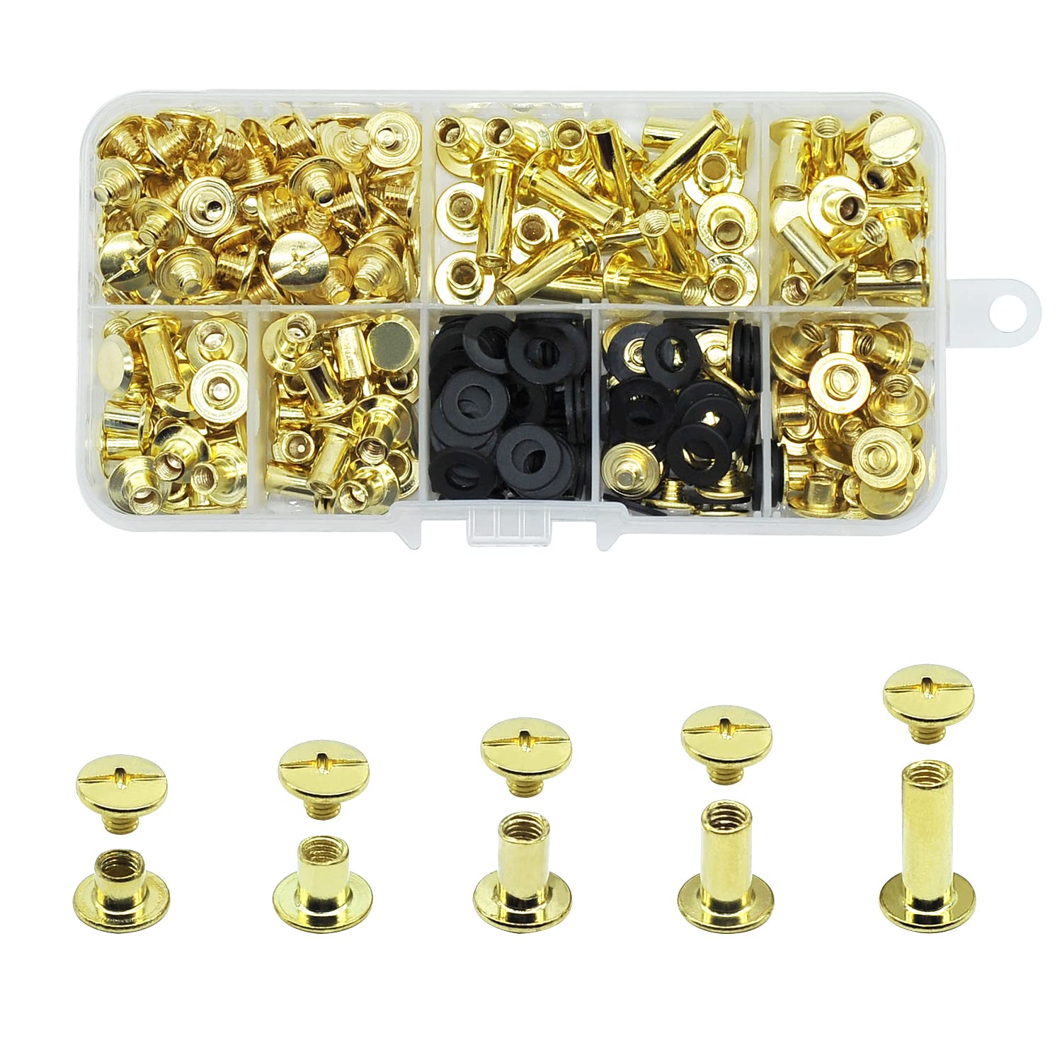 JINTANG 100 Set Chicago Screws 4/6/8/10/15mm Binding Screws Chicago Binding Screws Kit Golden Nail Rivet Chicago Button, Cross Head Chicago Screws for Leather Belt DIY Book Scrapbook Bookbinding
