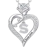 DWWGE Rose Heart Pendant Necklace Gifts for Wife, Engraved 'I love you' Gift for Wife Girlfriend, Anniversary Birthday Eternity Jewelry Present for Women, Moissanite Necklace Gift for Her