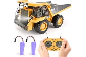 KidsFaves Remote Control Dump Truck Toys 9 Channel 2 Batteries RC Construction Toy Vehicles with Metal Bed Lights/Sounds, Birthday Gifts for Boys Age 3+