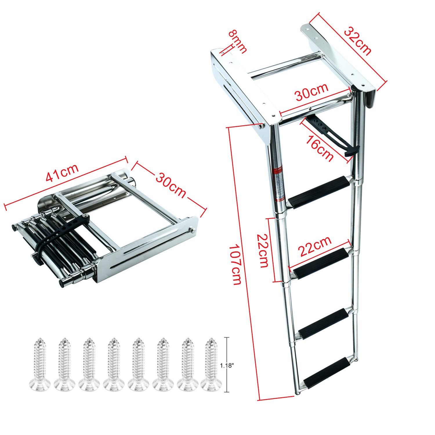 Ladder Retaining Dasmarine 4 Step 316 Stainless Steel Telescoping Ladder Slide Under ...
