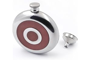 5 oz Round Leak-Proof 304 Stainless Steel Hip Flask - Integrated Shot Glass & Funnel, Brown Pu Leather