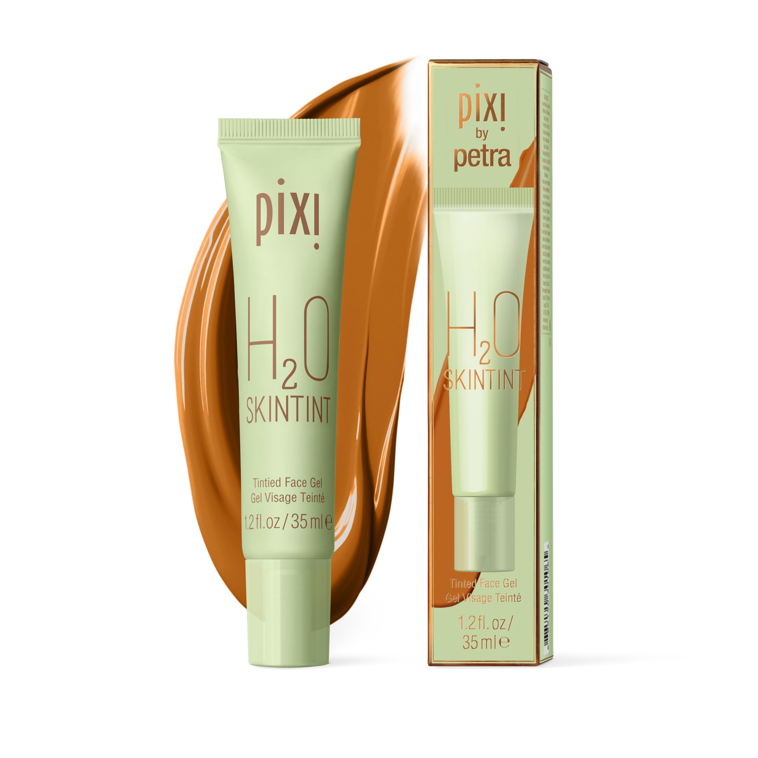 Pixi H2O SkinTint | Tinted Face Gel Moisturizer | Lightweight Hydrating Coverage with Hyaluronic Acid | Evens Skin Tone & Reduces Redness | Oil-Free Dewy Finish | Mocha | 1.2 fl oz