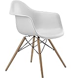 DHP Mid Century Modern Chair with Molded Arms and Wood Legs, Lightweight, White