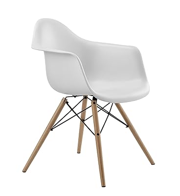 DHP Mid Century Modern Chair with Wood Legs in White