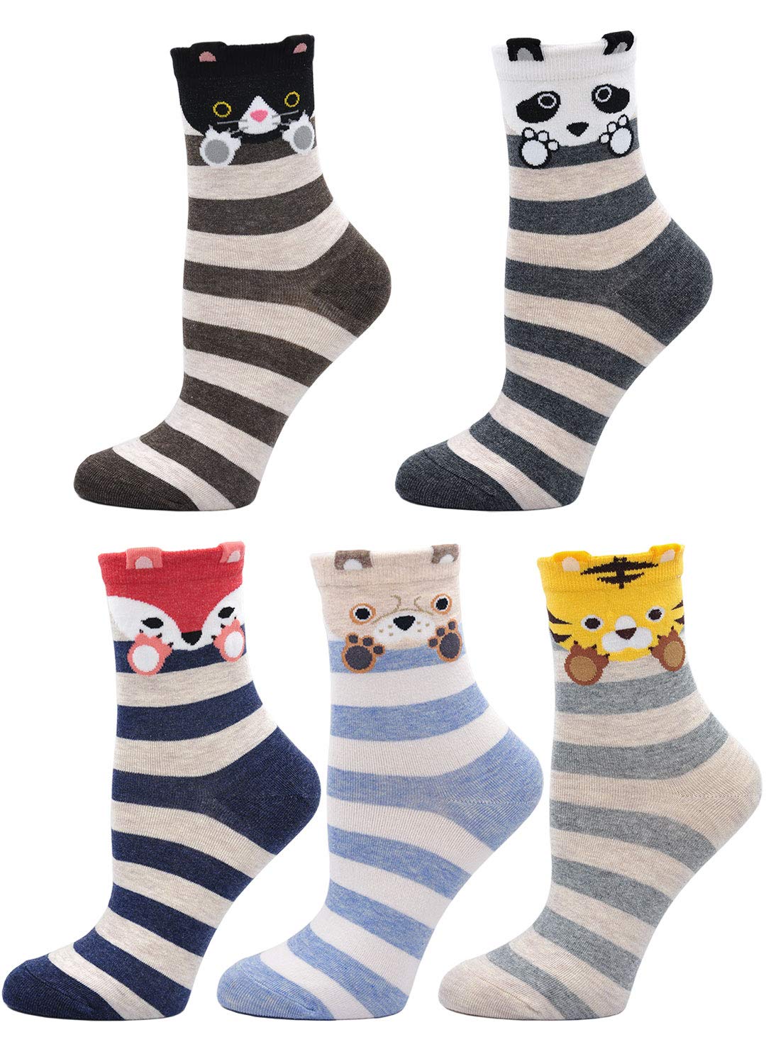 Women Fuzzy Socks Cotton Crazy Crew Funny Cute Novelty Animal Casual Ankle Christmas Socks for Girls Gift 5 Pairs