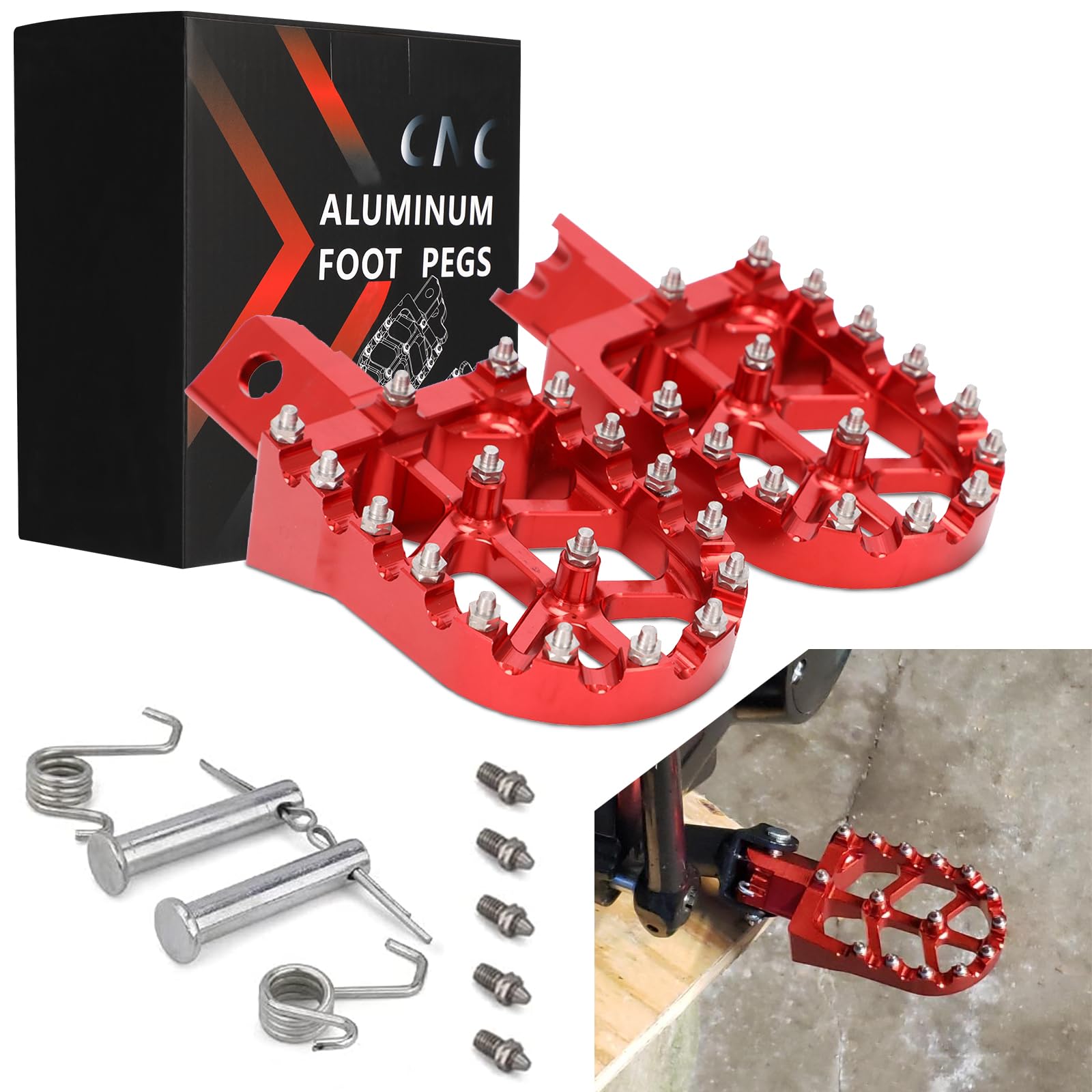 Photo 1 of JFG RACING Dirt Bike Foot Pegs,Universal CNC Motorcycle Pit Mini Bike Pegs for CR CRF XR 50 70 80 85 100 110 Tao Tao DB-X RFZ Lifan KAYO - Red