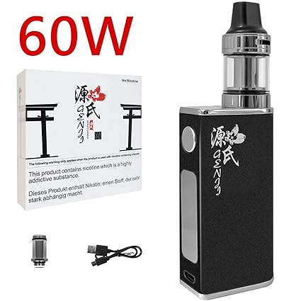 E Zigarette Starter Set, 60W Box Mod Kit, GENJI 1500mAh Vape Akku, Top Refill 0.3ohm/2.0ml Verdampfer kopf Tank, Elektronisch