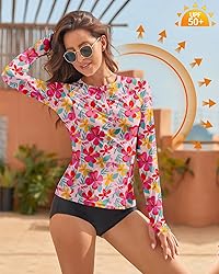 WOWENY Women Rash Guard Long Sleeve Swimsuit Top