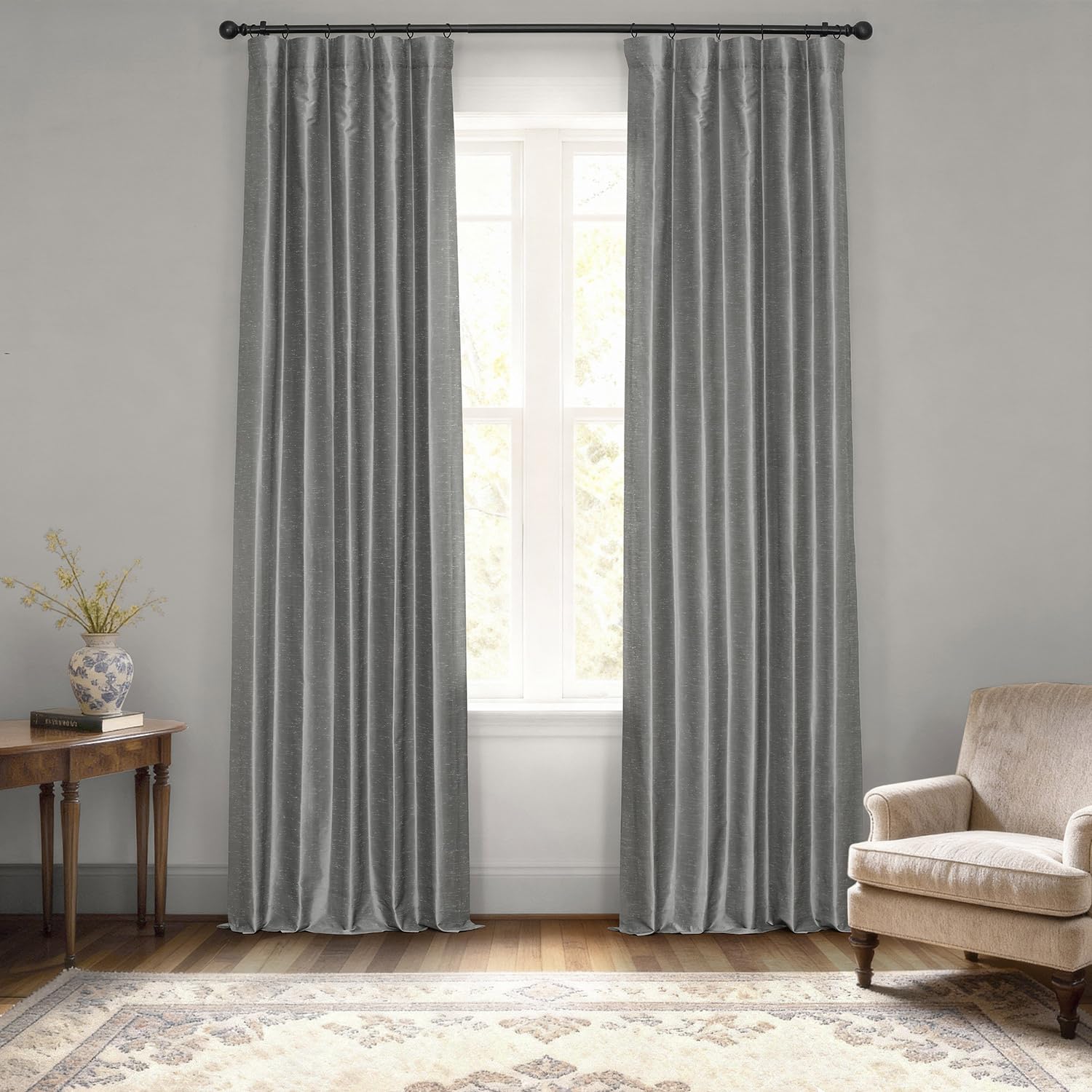 HPD Half Price Drapes Faux Silk Blackout Curtains 108 Inches Long for Bedroom & Living Room Vintage Textured Blackout Curtain (1 Panel), 50W x 108L, Storm Grey