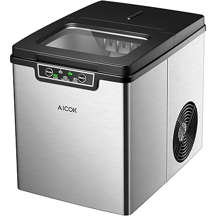 Eiswürfelmaschine Aicok/Edelstahl Eismaschine / 12KG Eis Pro Tag / 9 Eiswürfeln in 6-12 Minuten / 3 Eiswürfel-Größen / 2.2L W