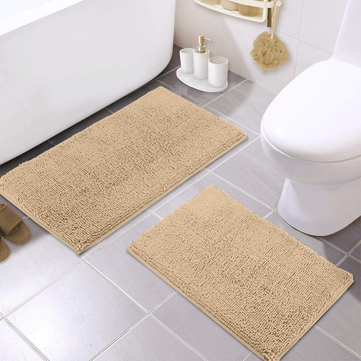 LuxUrux Bathroom Rug Set–Extra-Soft Plush Bath mat Shower Bathroom Rugs,1'' Chenille Microfiber Material, Super Absorbent (Rectangular Set, Dark Grey): Home & Kitchen
