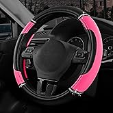 Road Comforts Leather Steering Wheel Cover - Made with PVC Leather - Anti-Slip, Universal Fit 14 1/2 inches to 15 inches - Hot Pink