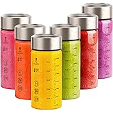 Sursip Glass Juice Bottles 6 Pack 12 oz – Wide Mouth Borosilicate Glass Bottles with Lids – Heat-Resistant, Leakproof, BPA Free, Reusable for Juicing, Smoothies, Milk, Protein Drinks, Water