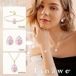 Linawe Pink Crystal Pendant, Gold Chain Imitation