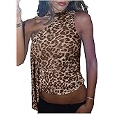 GORGLITTER Women's Cheetah Animal Print Halter Tops Leopard Sleeveless Y2K Going Out Crop Tops