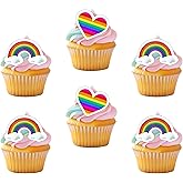 50 PCS Edible Hearts Cupcake Toppers Edible Wafar Paper Bridal Engagement Cake Toppers Valentine's Day Party Decorations Heart Love Theme Baby Shower Birthday Wedding Party Decoration Supplies Rainbow