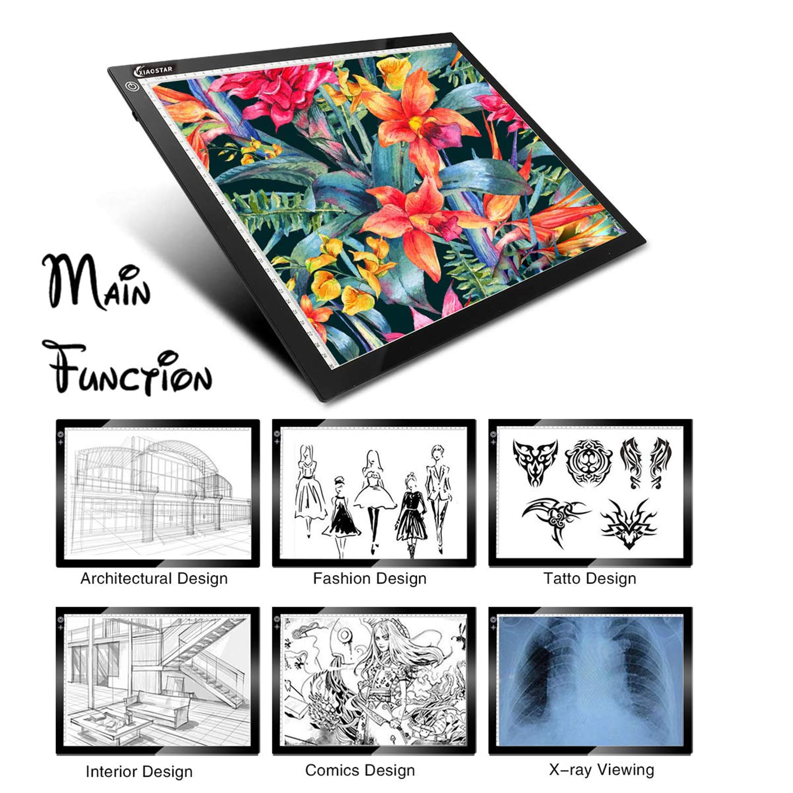 Light Box Drawing Pad A3, Tracing Board with Type-C Charge Cable and Brightness Adjustable for Artists, AnimationDrawing, Sketching, Animation, X-ray Viewing (A3-S)