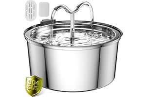 DOOOB Cat Water Fountain, 3.2L/108OZ Stainless Steel Pet Water Dispenser Automatic Metal Dog Drinking Fountains Water Bowl wi