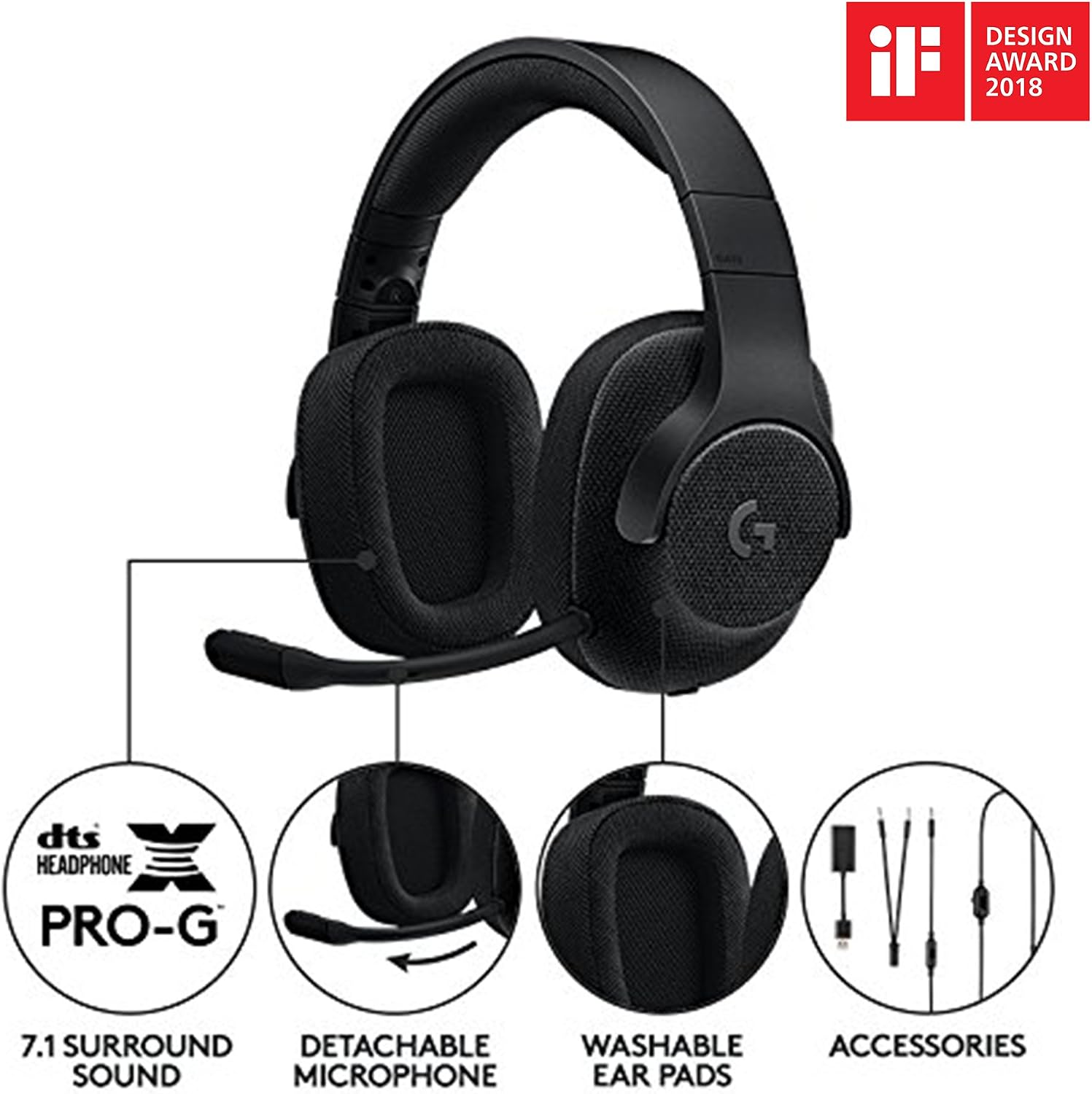 Logitech G433 Wired Gaming Headset, 7.1 Surround Sound, DTS Headphone:X, 40 mm Pro-G Audio Drivers, Lightweight, USB and 3.5 mm Audio Jack, PC/Mac/Nintendo Switch/PS4/Xbox One - Black - Image 3