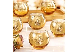 LAMORGIFT 24 Pcs Gold Votive Candle Holders -Gold Mercury Glass Candle Holders, Diwali Decorations for Home, Wedding Centerpieces for Tables, Christmas Tea Light Holders