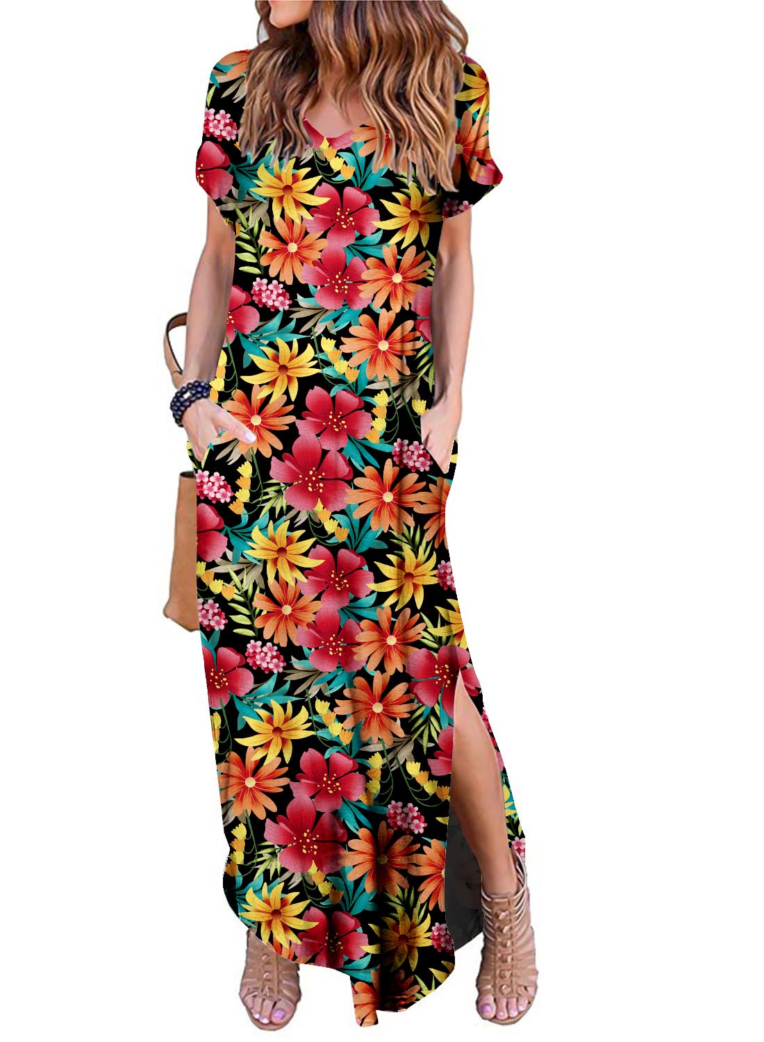 UOUA Women's Summer Maxi Dress - Plus Size Casual Sleeveless Hawaiian Sundress With Side Slit & Pockets