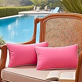 JOJOGOGO 12x20 Hot Pink Outdoor Lumbar Pillows Waterproof Set of 2, Cute Pink Room Decor Couch Lumbar Pillow Covers, 12 x 20 Patio Furniture Pillows Outdoor Waterproof & Sunproof (No Pillow Inserts)