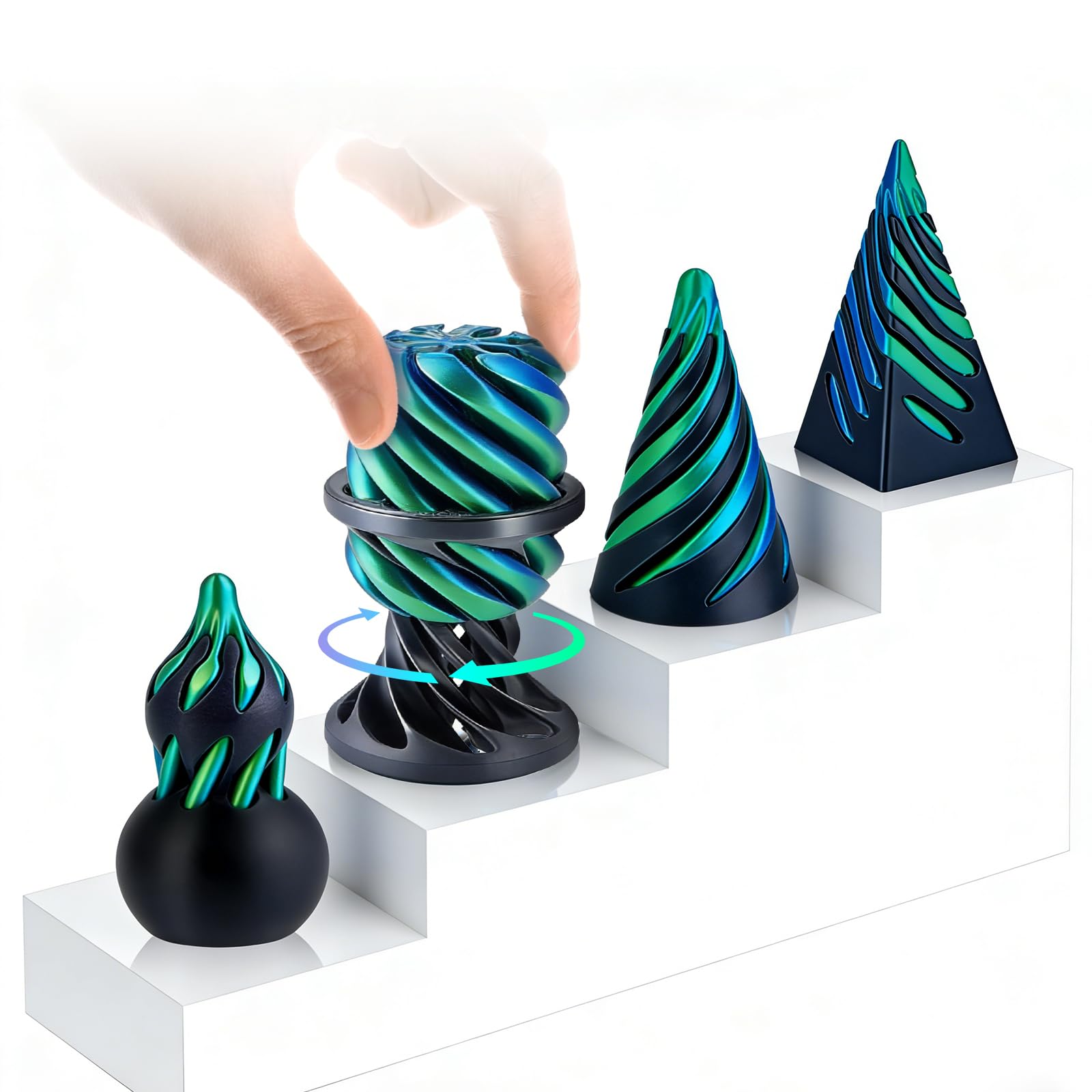 4Pcs Impossible Cone, 3D Printed Spiral Cone Fidget Toy , Anxiety Stress Relief Toy, Impossible Pyramid Passthrough Sculpture Mini Fidget Toys, Desktop Decorations Toy for Teenager Adult Gift
