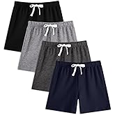 4 Pack Boys Toddler Shorts French Terry Cotton Shorts Summer Casual Elastic Waist with Drawstring for Kids(Age 2-12)