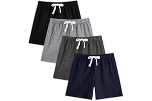 4 Pack Boys Toddler Shorts French Terry Cotton Shorts Summer Casual Elastic Waist with Drawstring for Kids(Age 2-12)