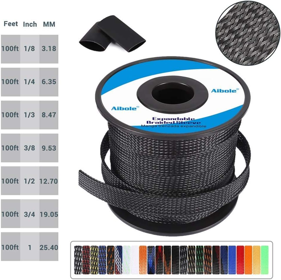 PET Braided Cable Sleeve 100ft 1/8 Inch Cable Management Sleeve