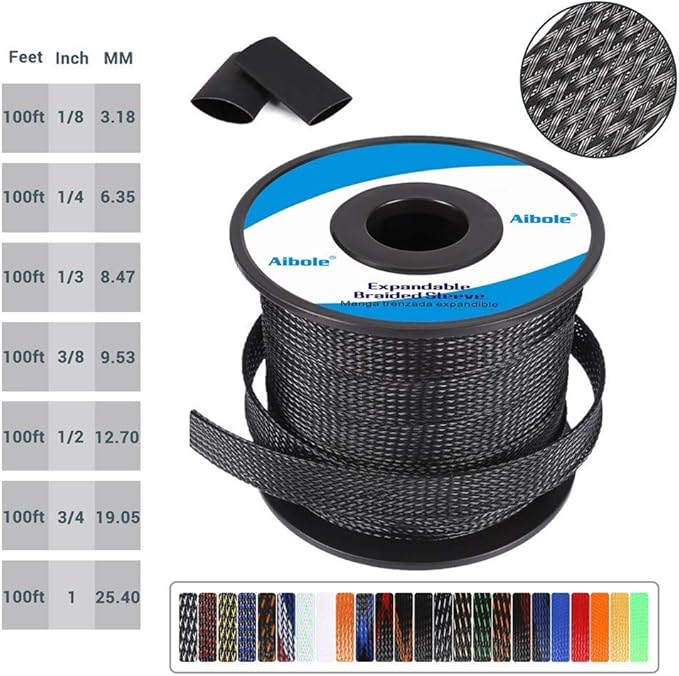 PET Braided Cable Sleeve 100ft 1/8 Inch Cable Management Sleeve