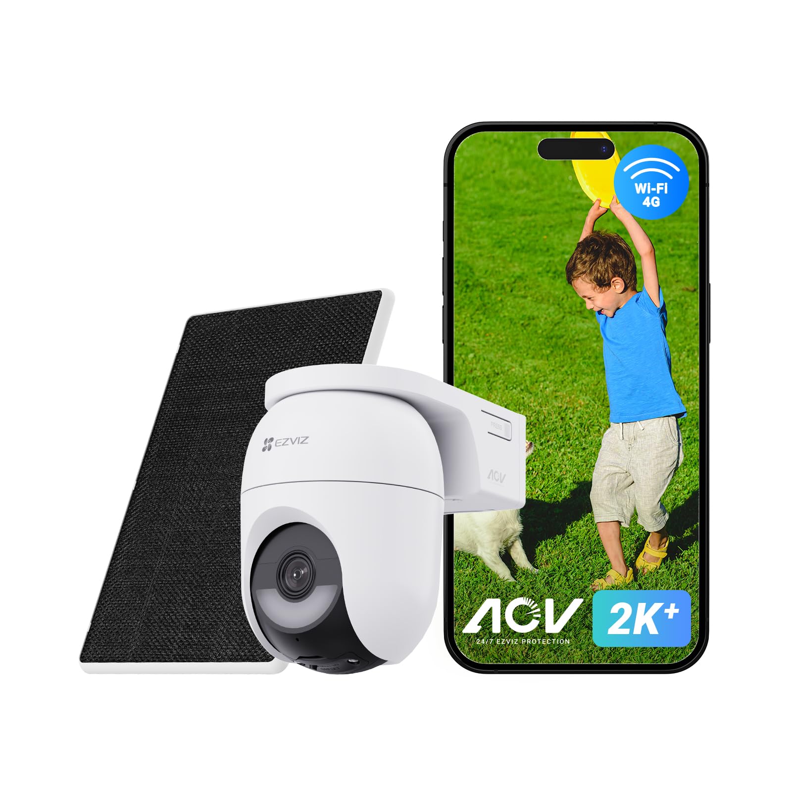 EZVIZ 4G LTE Überwachungskamera ohne WLAN, 360° PTZ Überwachung, 4MP Kamera Aussen Akku, Farbnachtsicht, Person/Fahrzeugerkennung, 2-Wege-Audio, Unterstützt 4G & WLAN 6, CB8 Lite 4G mit 5W Solarpanel