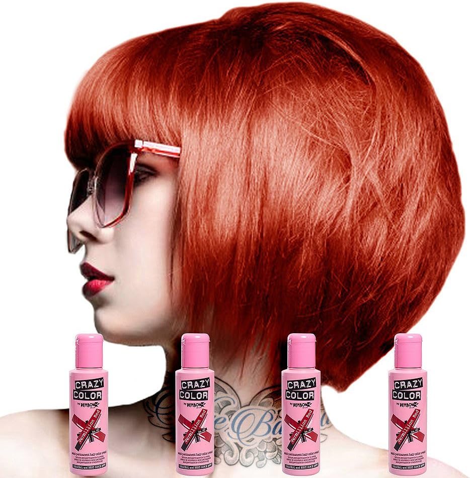 Crazy Colour Semi Permanent Hair Dye By Renbow Vermillion Red No.40 (100ml) Box of 4 by Crazy Color